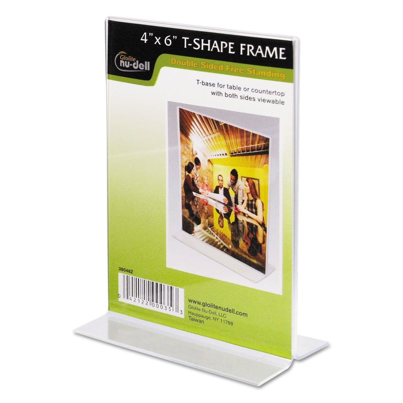 NuDell 4"" x 6"" Table Top Double Sided T-Base Freestanding Sign Display Frame, Clear
